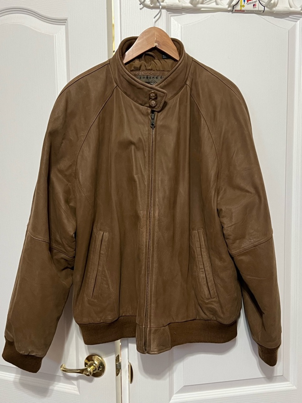 Members Only Brown Leather Bomber Jacket